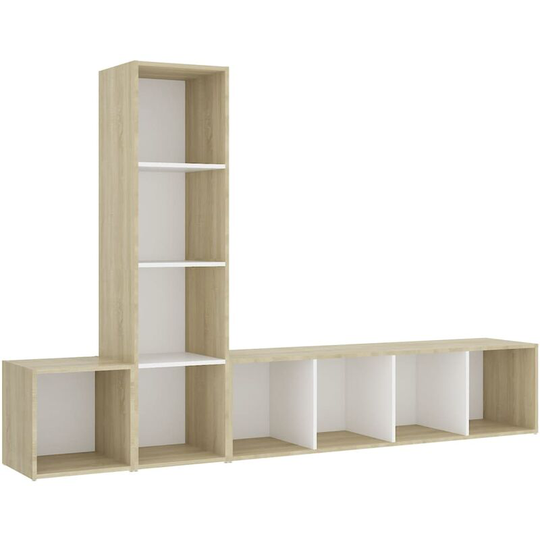 3 Piece tv Cabinet Set White and Sonoma Oak Engineered Wood Vidaxl White