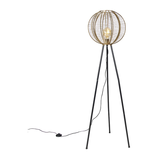 Qazqa - Industriële tripod vloerlamp brons met zwart - Dong - Bronze