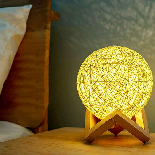Aougo - led Night Light, Bedside Lamp, Rattan and Wood Bedroom Mood Lamp, usb Rechargeable