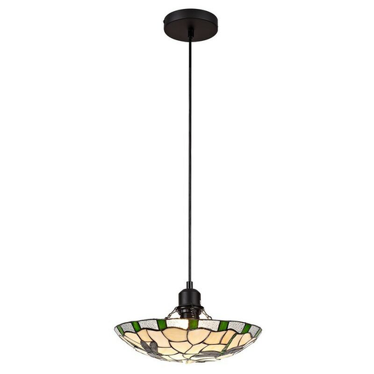 Luminosa Lighting - 1 Light Ceiling Pendant E27 With 35cm Tiffany Shade, Green, Clear Crystal, Black