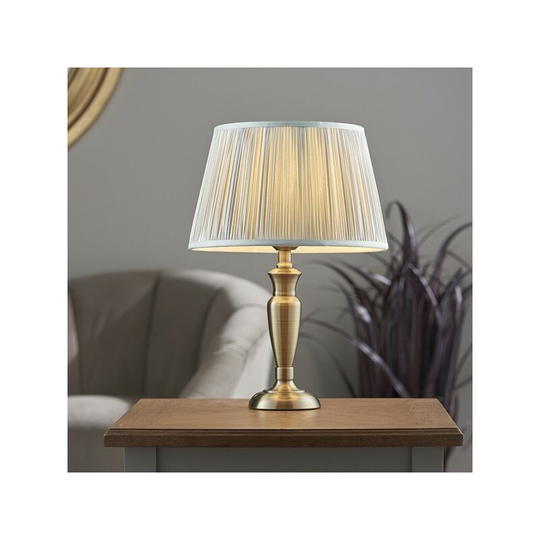Endon Directory Lighting - Endon Lighting Oslo & Freya - Table Lamp Antique Brass Plate & Silver Silk 1 Light IP20 - E27