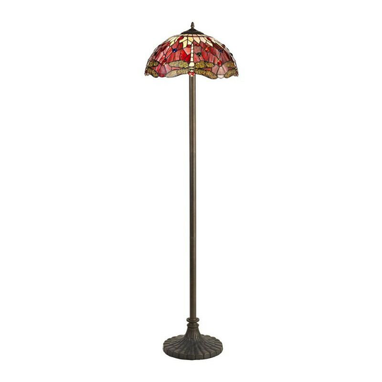 Luminosa Lighting - 2 Light Stepped Design Floor Lamp E27 With 40cm Tiffany Shade, Purple, Pink, Crystal, Aged Antique Brass