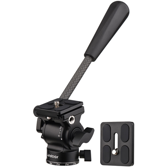 Andoer - Compact Camera Video Fluid Head Pan Tilt Tripod Head Panorama Ballhead Tripod Mount Aluminum Alloy 1/4 Inch Screw 10kg/22lbs Load