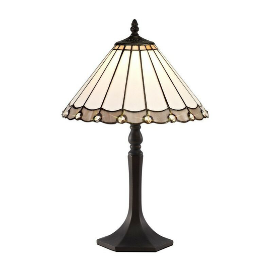 Luminosa Lighting - 1 Light Octagonal Table Lamp E27 With 30cm Tiffany Shade, Grey, Crystal, Aged Antique Brass