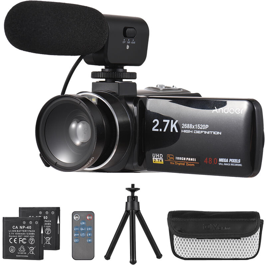 Andoer 2.7K Digital Video Camera Camcorder DV Recorder 48MP 16X Digital Zoom 3.0 Inch IPS Touch Panel Supports Face Detection