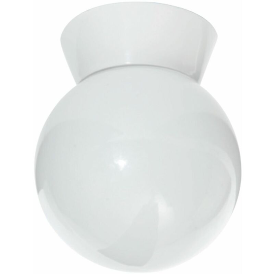 First Choice Lighting - White Globe Ceiling Light - Gloss white and gloss white glass