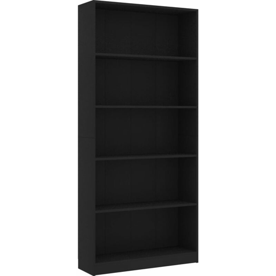 5-Tier Book Cabinet Black 80x24x175 cm Engineered Wood Vidaxl Black