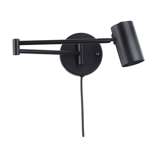 Led wall light with adjustable articulated arm and cable with socket and switch E27 reading light for living room, bedroom, bedside table Black
