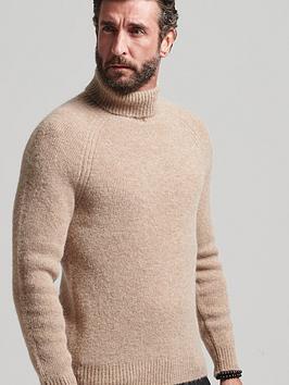 Superdry Studios Chunky Roll Neck Jumper - Beige, Beige, Size M, Men
