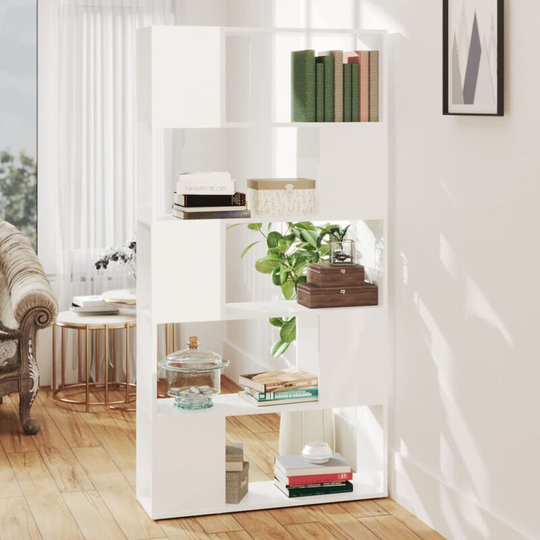 Asupermall - Book Cabinet Room Divider High Gloss White 80x24x155 cm Chipboard
