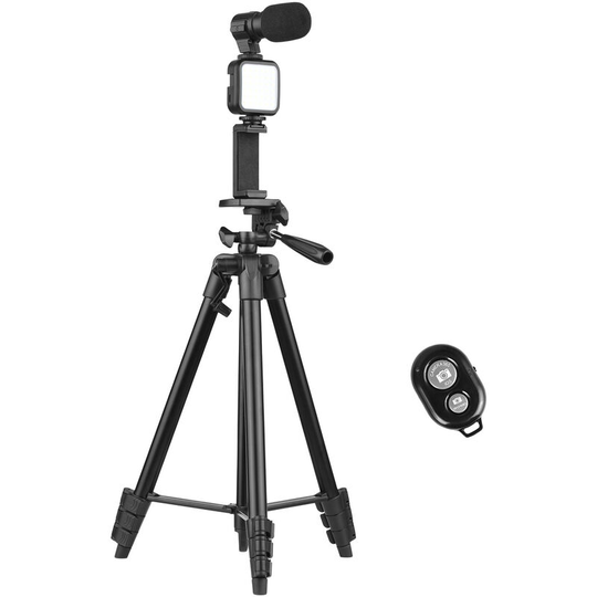 53 Inch Tripod Vlog Kit Smartphone Photography Set Tripod + LED Light + Microphone + Smartphone Clip + Remote Control for Vlog Recording Microfilm