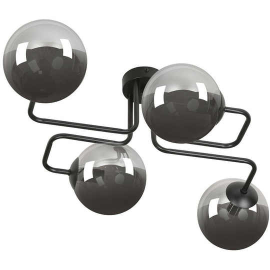 Emibig Brendi Black Globe Multi Arm Semi Flush Ceiling light with Graphite Glass Shades, 4x E14