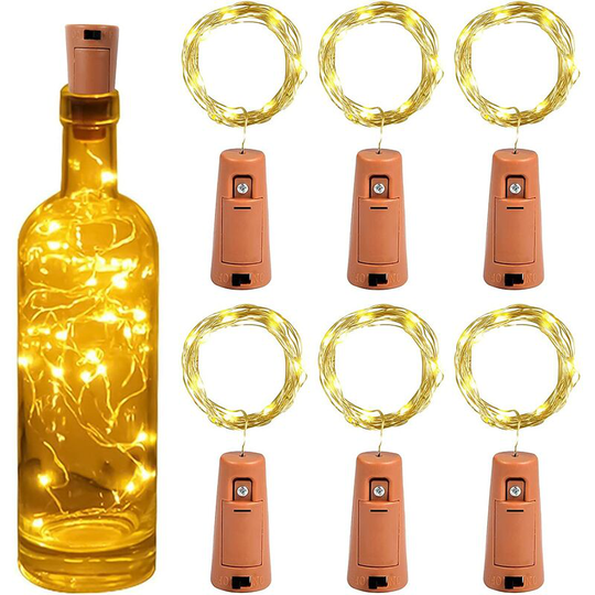 Aougo - led Bottle String Lights 2m 20LEDs Bottle Light, led Bottle Cap Light Waterproof Flexible Silver Wire Decoration for Party, Wedding (6 pcs,