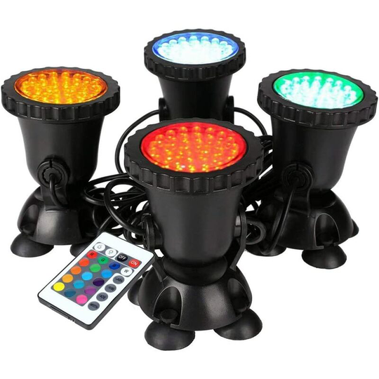 Aougo - rgb Waterproof Submersible led Flood Light, Adjustable IP68 Waterproof Light for Outdoor, Garden, Pool, Pond (One for Four)