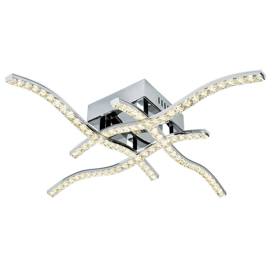 Searchlight Anson - Integrated led Flush Multi Arm Ceiling Light Chrome, Crystal Glass