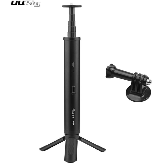 Extendable Power Bank Hand Grip 4800mAh Large Capacity Charging Grip usb-a Output & Type-C Input 4-section Telescoping Selfie Stick with Mini Tripod