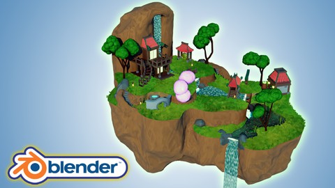 Blender 3D Model a Ghibli Art Stylized Scene
