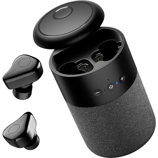 Bearsu - Bluetooth Speakers Portable Wireless and Earbuds 2 in 1 with Subwoofer, Mini Speaker 360 Surround Stereo Sound with Microphone, 12-Hour Long