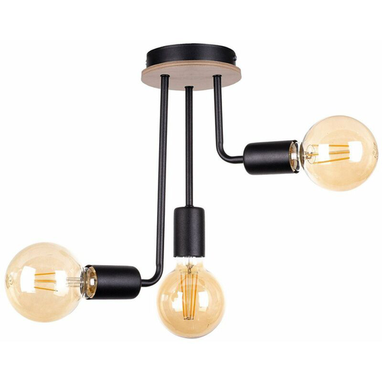 Keter Megan Multi Arm Semi Flush Ceiling Light Wood, Black, 25cm, 3x E27