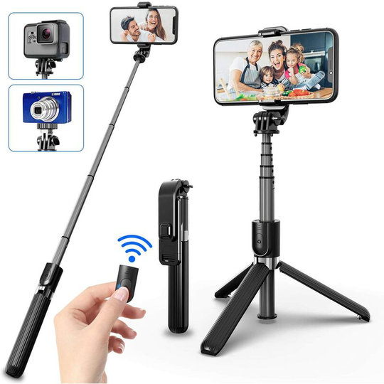 Bluetooth Selfie Stick, 3 in 1 Mini Tripod Smartphone Camera Expandable Selfie Stick Aluminum Monopod with Wireless Remote Control for iPhone x /