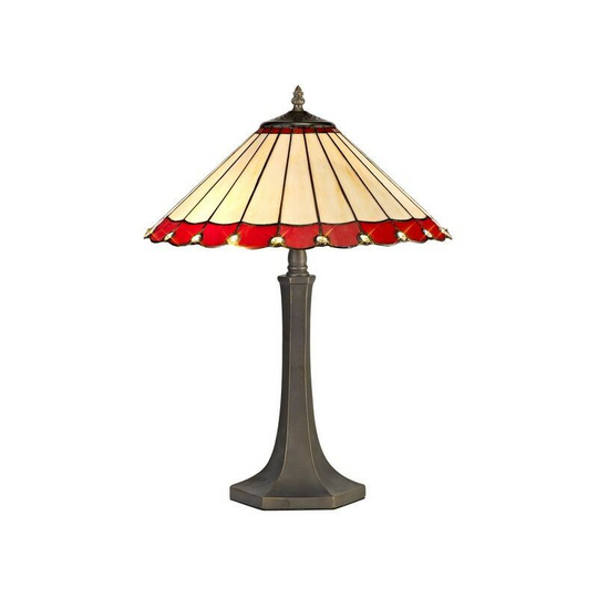 Luminosa Lighting - 2 Light Octagonal Table Lamp E27 With 40cm Tiffany Shade, Red, Crystal, Aged Antique Brass