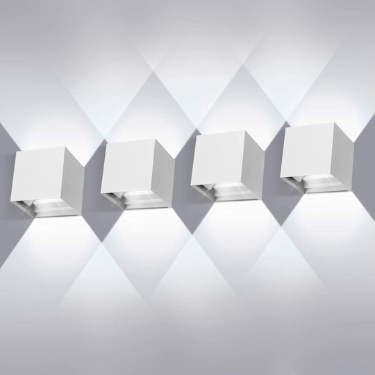 Aougo - Set of 4 led Wall Lights 12W Waterproof IP65 Adjustable Outdoor Wall Light Up Down Design 6000K White
