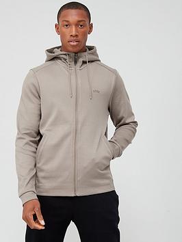 BOSS Saggy Curved Logo Zip Thru Hoodie - Light Green, Light Green, Size M, Men