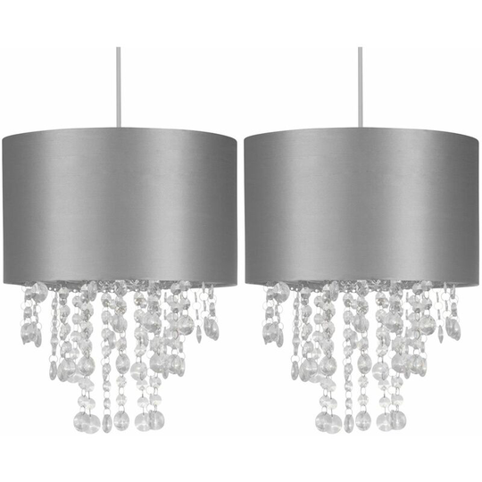 Set of 2 Dark Grey Jewelled Easy Fit Light Shades - Dark grey cotton with clear acrylic detail