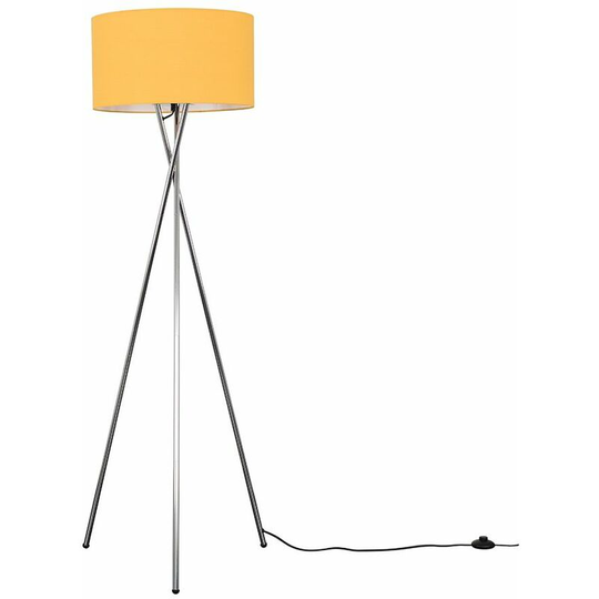 Floor Lamp Tripod Camden Light in Chrome with Cylinder Lampshade - Mustard + led Bulb