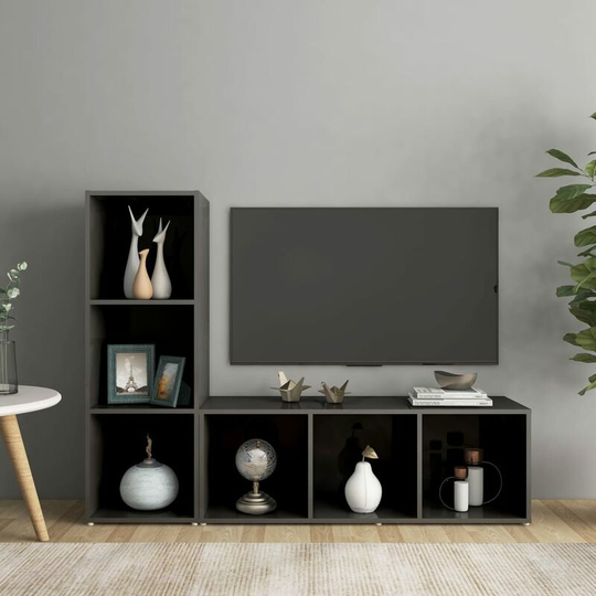Topdeal - tv Cabinets 2 pcs High Gloss Grey 107x35x37 cm Chipboard FF3079942_UK