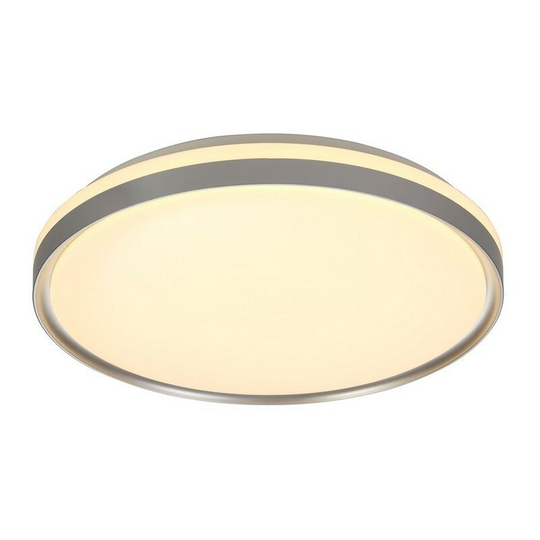 Flush Ceiling 48cm, 1 x 36W led 3 Step-Dimmable, 3000K, 1575lm, IP44, Silver, White Acrylic - Luminosa Lighting