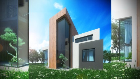 Master 3ds max, v-ray: 3D render house in the Forest