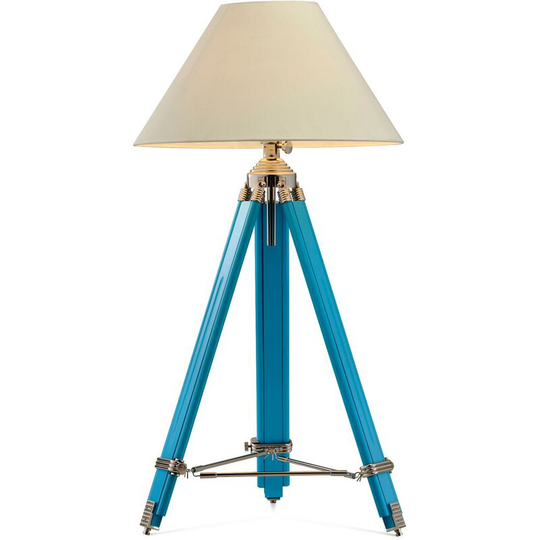 Vintage Tripod Lamp Blue Fabric, Aluminium, Rosewood, Stainless Steel, Fabric, Wood - Blue