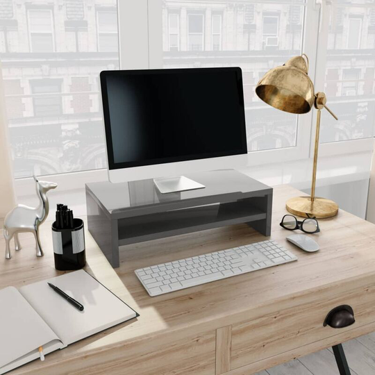 Monitor Stand High Gloss Grey 42x24x13 cm Chipboard VD31253 - Hommoo