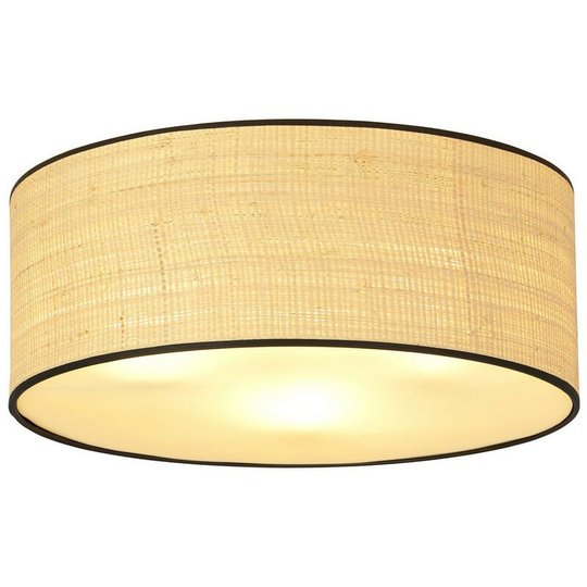 Emibig Aston Black Rattan Desing Cylindrical Ceiling Light with Brown Fabric Shades, 3x E27