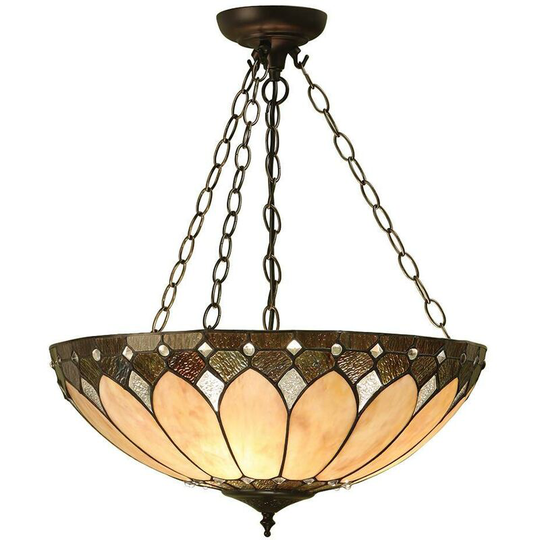 Interiors Brooklyn - 3 Light Large Inverted Ceiling Pendant Dark Bronze, Tiffany glass, E27