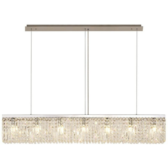Luminosa Lighting - 138x9cm Rectangular Ceiling Pendant Chandelier, 7 Light E14, Polished Chrome, Crystal