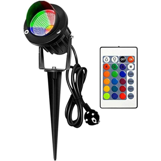 Aougo - 1 Piece Garden Lamp, 10W cob Landscape Spot Light, rgb Color Lighting with Ground Battery Remote Control Outdoor Spotlight, Garden Lamp,