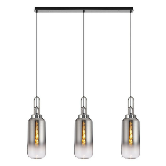 Luminosa Lighting - Luminosa Linear 3 Light Pendant E27 With 16cm Cylinder Glass, Smoked, Clear Polished Nickel, Matt Black