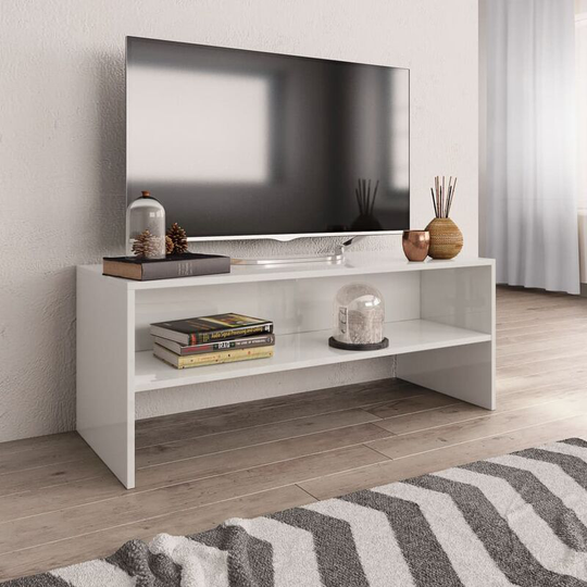 Devenirriche - tv Cabinet High Gloss White 100x40x40 cm Chipboard - White