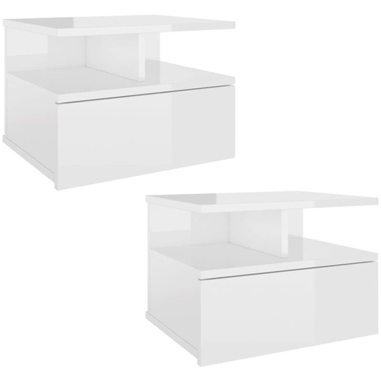 Floating Nightstands 2 pcs High Gloss White 40x31x27 cm Engineered Wood Vidaxl White