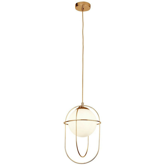 Searchlight Axis 1 Light Pendant - Polished Brass With Opal Glass Ball