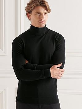 Superdry Studios Merino Roll Neck - Black, Black, Size S, Men