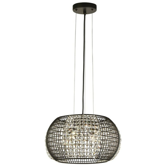 Searchlight cage - 4 Light Black Drum Ceiling Pendant with Crystal Glass Panels