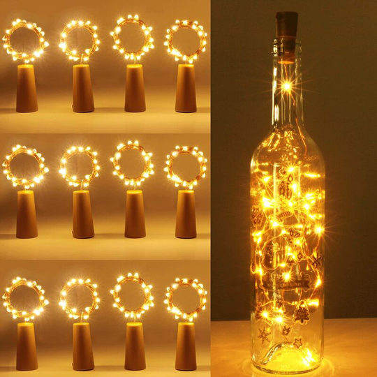 12 Pack] Cork Wine Bottle String Lights, 2m 20 led Copper Wire String Lights for Parties, Birthdays, Weddings (Warm White)
