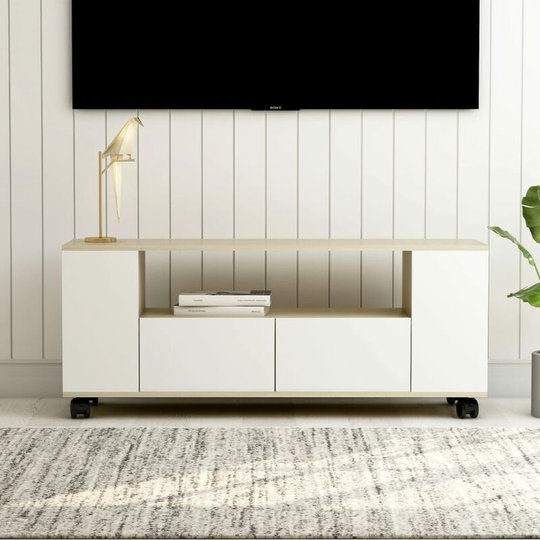 Devenirriche - tv Cabinet White and Sonoma Oak 120x35x43 cm Chipboard - Beige