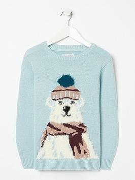 FatFace Girls Perry Polar Bear Jumper - Light Blue, Light Blue, Size Age: 12-13 Years, Women