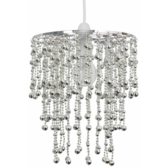 First Choice Lighting - Chrome Jewelled Waterfall Easy Fit Light Shade - Clear beaded acrylic with polished chrome plate detail