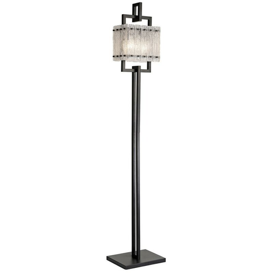 Floor Lamp, 2 Light E27, Matt Black, Crystal Sand Glass - Luminosa Lighting