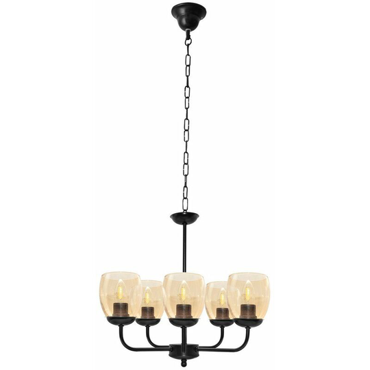 Helam Livia Multi Arm Pendant Ceiling Light Black, Amber 50cm